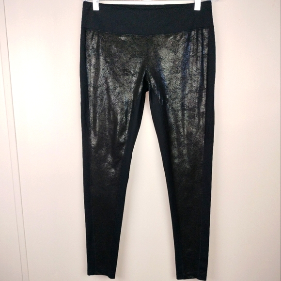 NWOT ZELLA Shimmer Crackle Front Mid Rise Full Length Leggings in Black Sz. L - Picture 2 of 8